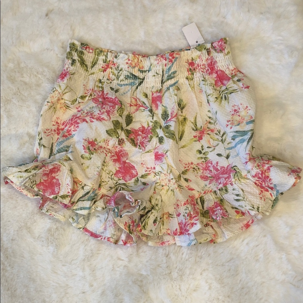 Jessica Simpson Girls Floral Ruffle Shorts - Cream with Pink & Green Size L 10